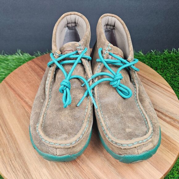 Twisted X Womens Chukka Driving Mocs 6.5 M Leather Brown Turquoise Lace Up Boots - Picture 6 of 13